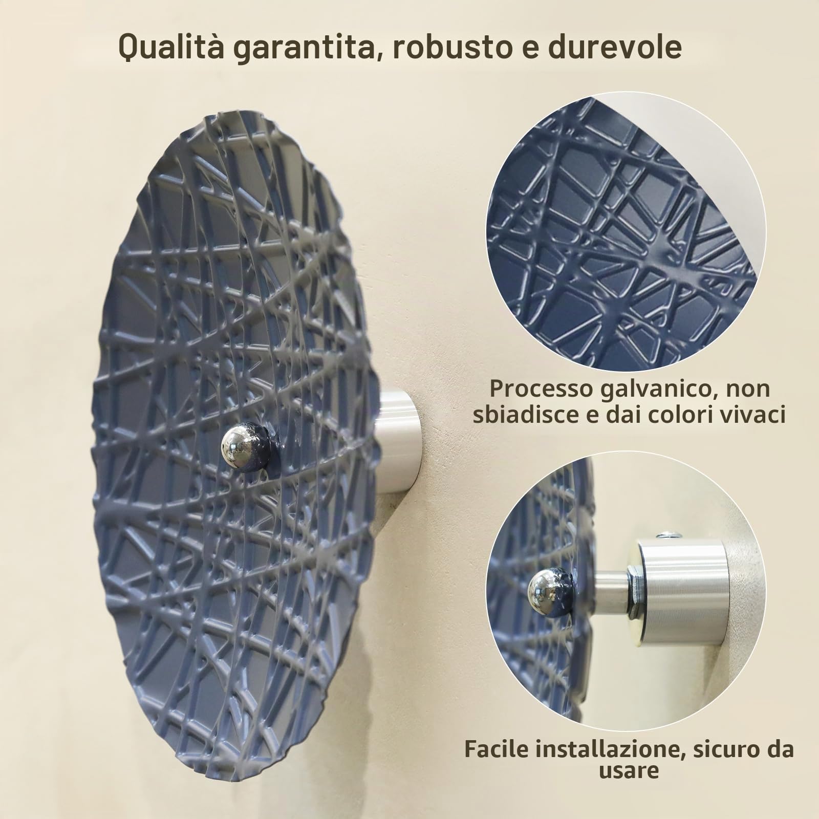 TEIPAI Decorazione da parete argento e blu per soggiorno, 7 sculture in metallo da appendere alla parete per ufficio, appartamento, bagno, decorazione moderna per la casa in argento per scale,