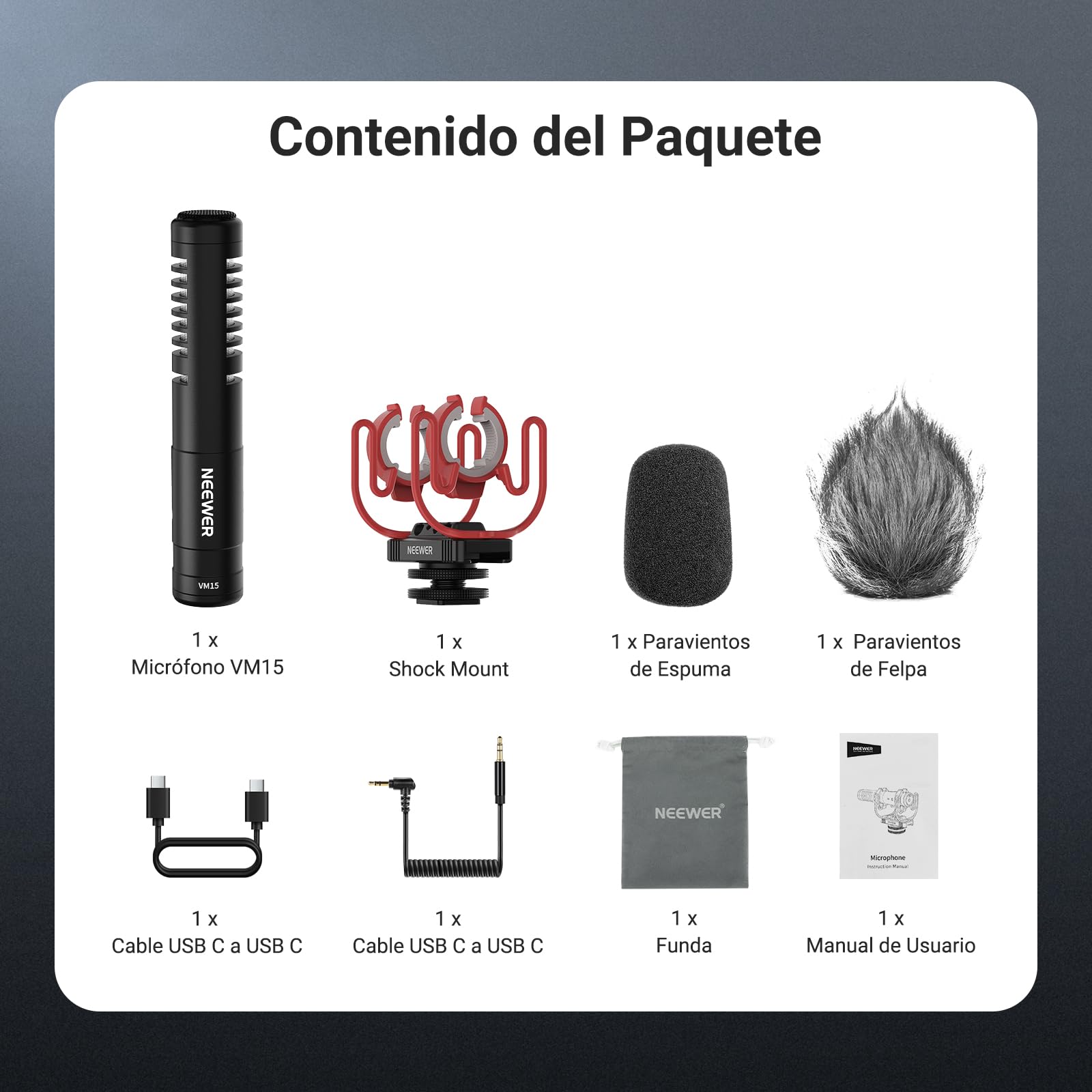 NEEWER VM15 AI Cancelación Ruido Mini Micrófono Supercardioide con App Ajustes Audio EQ,48kHz/24bits 3.5mm Analog Digital USB-C,Compatible con iPhone Android Ordenadores Cámaras,EQ Solo para Android