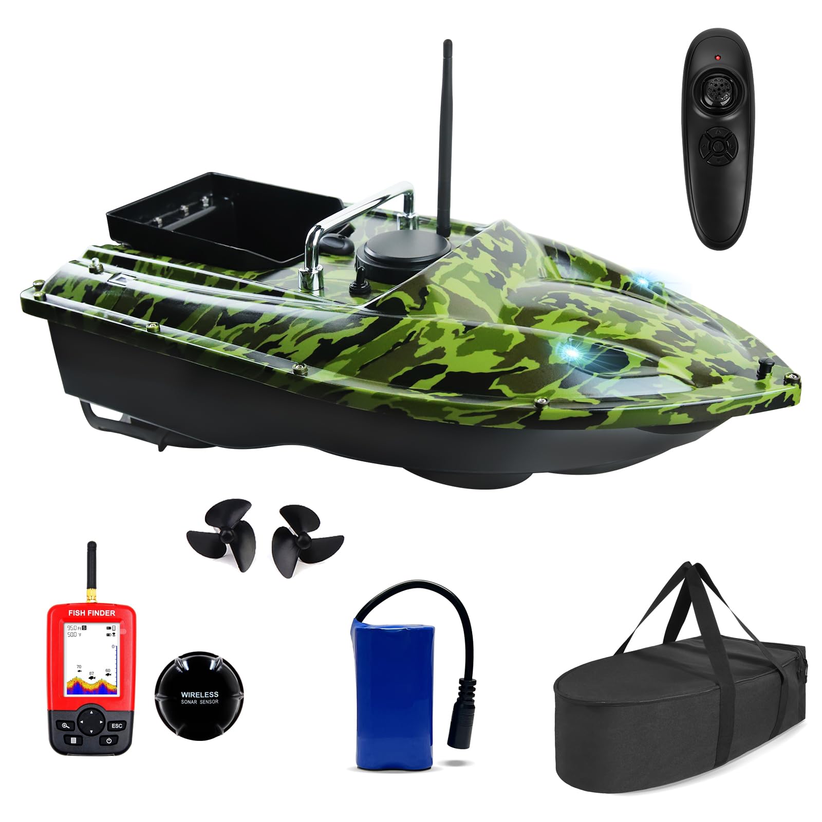 AHWZ Fishing Bait Boat, 500M Wireless Remote Control Bait Boat 1.5KG Load Assisted Fishing Tool,Boat with Fish Finder