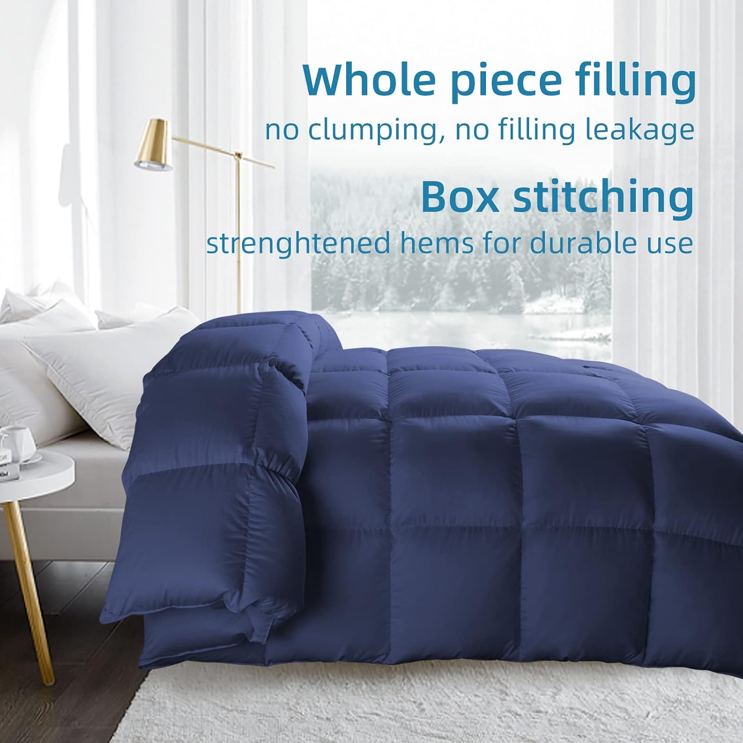 COONP All Season Queen Comforter Cooling Down Alternative Quilted Duvet Insert with Corner Tabs,Winter Warm Hotel Comforter,Machine Washable-88 x 88 Inches,Navy