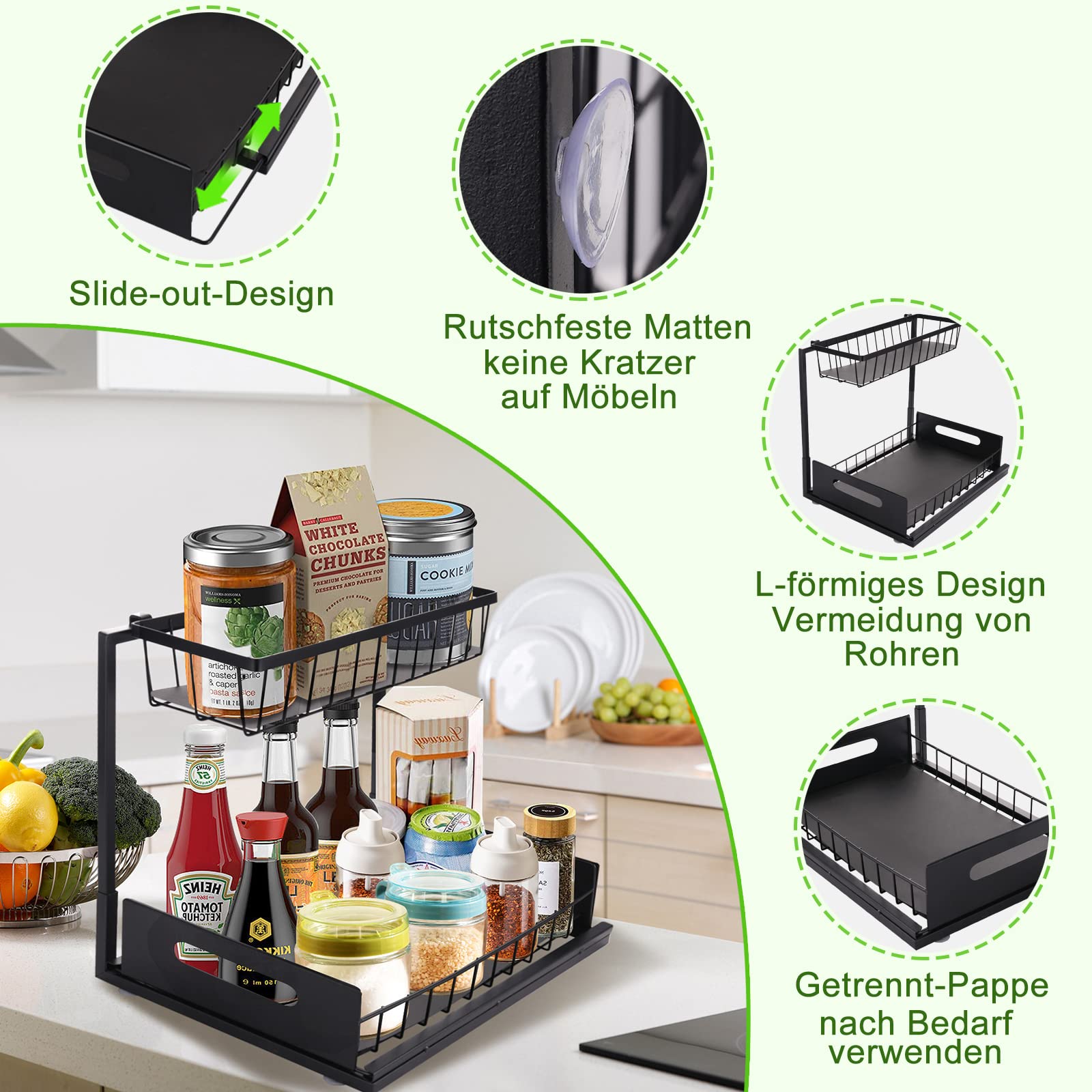 Organizzatore sotto il bagno - Portaspezie da appoggio a 2 livelli, organizer sotto il mobiletto del bagno | Scaffale per da cucina, scaffale multiuso per lavelli, cucina, scrivania, bagno