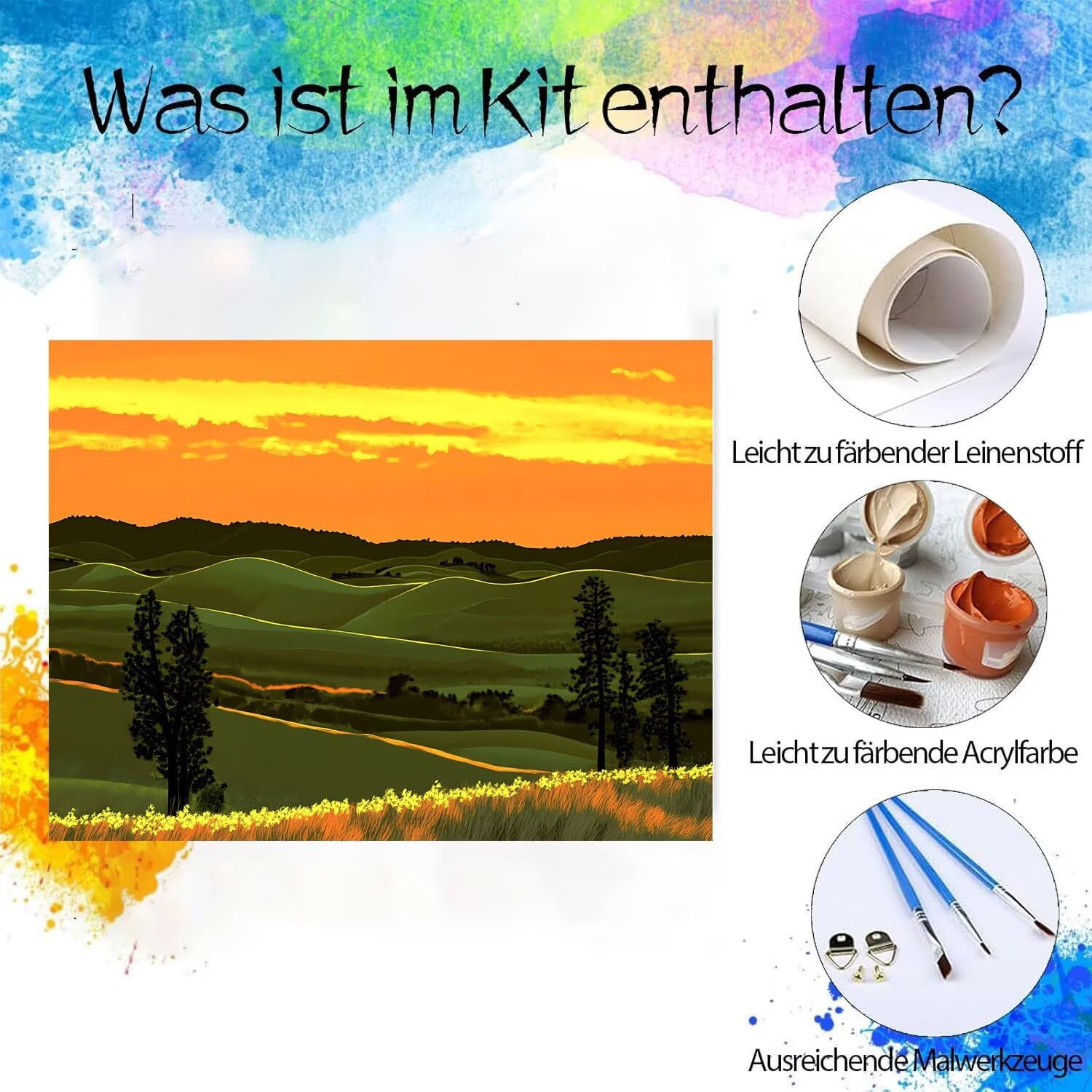 Malen Nach Zahlen Erwachsene Wiese Sonnenuntergang, 100x135cm 0-F-24 | Leinwand Kreatives Malen Nach Zahlen für Erwachsene und Anfänger Entspannendes Bastelset, Geschenke für Frauen