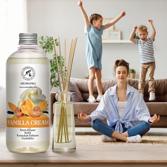 Reed Diffuser Refill Vanilla Cream 500ml - Calming & Long Lasting Home Fragrance - Air Diffuser - Floral & Exotic Scent - Aromatherapy - Home Decor - Air Freshener - Natural Fragrance