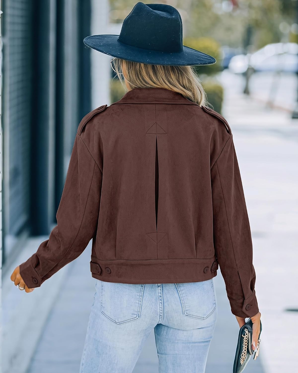 luvamia Faux Suede Jackets for Women Cropped Long Sleeve Button Down Coat | Lapel Collar, Front Pockets, Western Trendy Fall Jacket Outerwear, Womens Outfits Dressy Casual, Country Concert Outfits