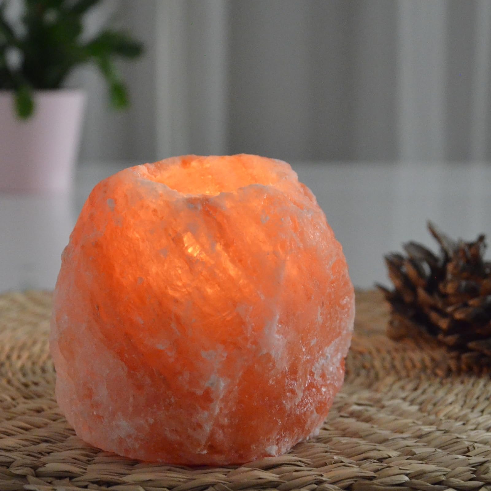 Himalajski Rock Sól Kryształowy Świecznik 500g - 100% Autentyczny Naturalny kryształ soli himalajskiej - Ręcznie rzeźbiony - Uchwyt na świece z wysokiej jakości naturalnego materiału - Naturalny
