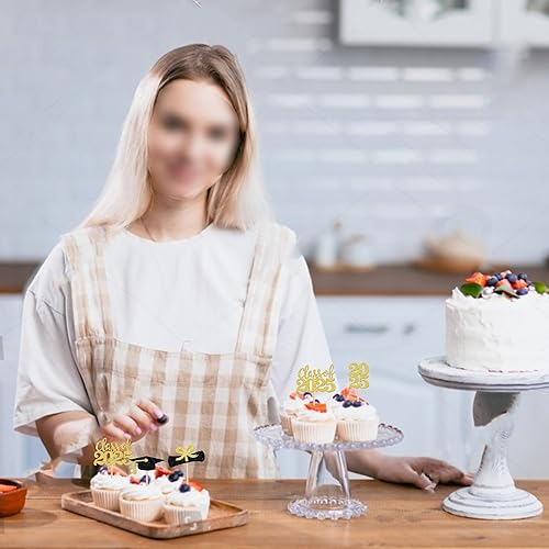 Miniatura 64 de 36 piezas con purpurina 2025 temática de graduación 2025 para cupcakes para diploma de clase de 2025, para graduación de clase de 2025, suministros