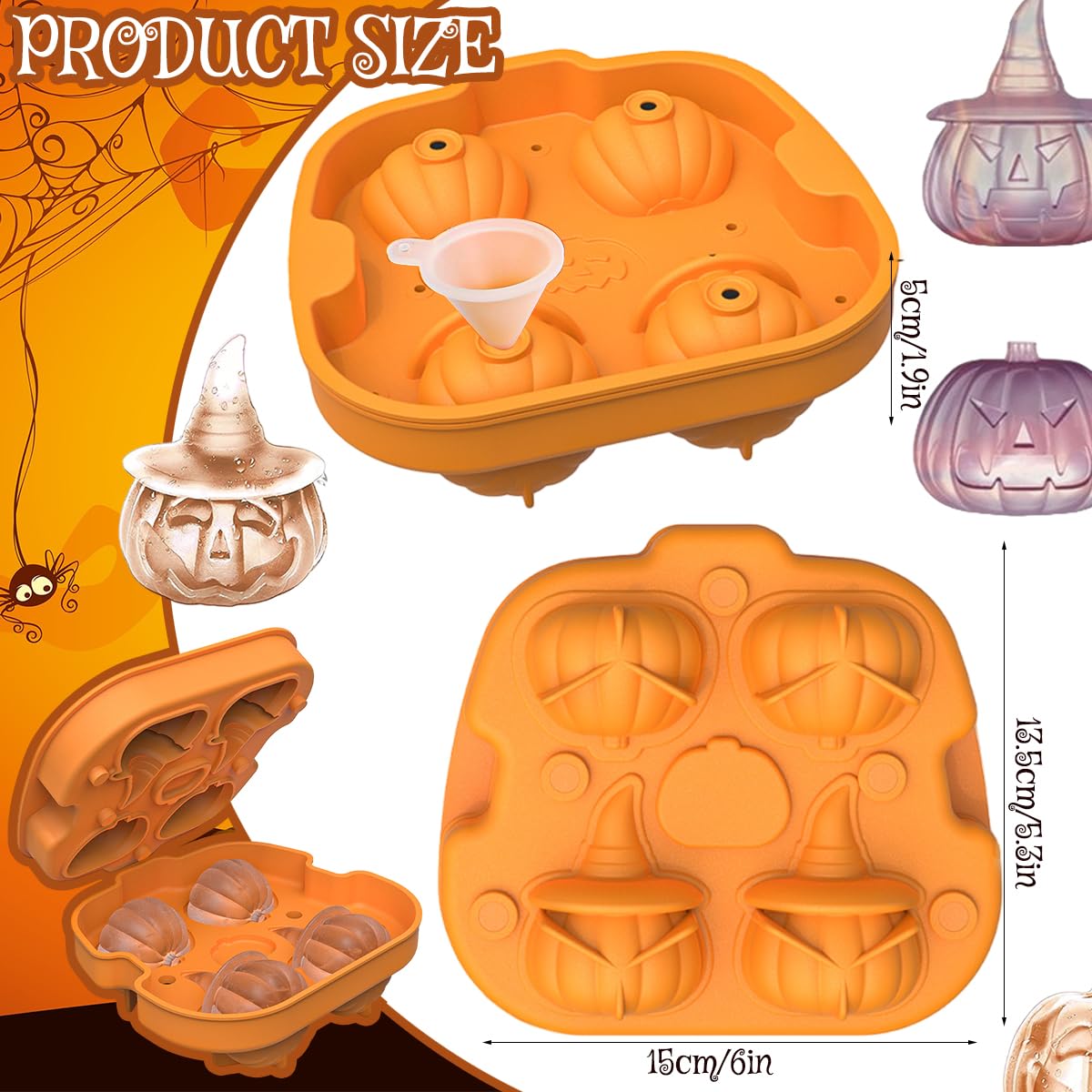 Forma De Gelo Abóbora Halloween - Silicone Com Tampa 14x14cm | Cubos 3D Para Drinks
