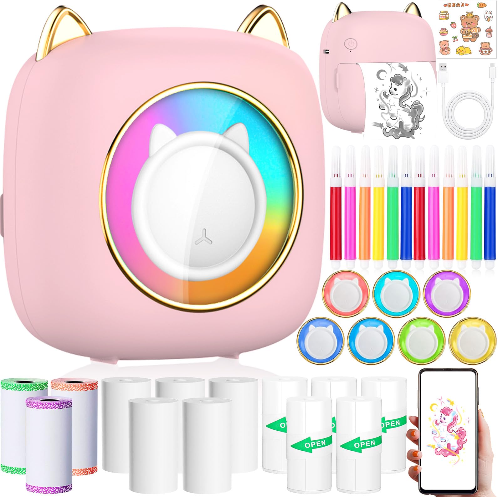 Mini Impresora para Movil, Mini Impresora Termica Fotográficas, Bluetooth Inalámbrico Impresora Térmica, Portátil Impresora Termica, Movil Impresora Fotos, para Fotos Nota, Rosa