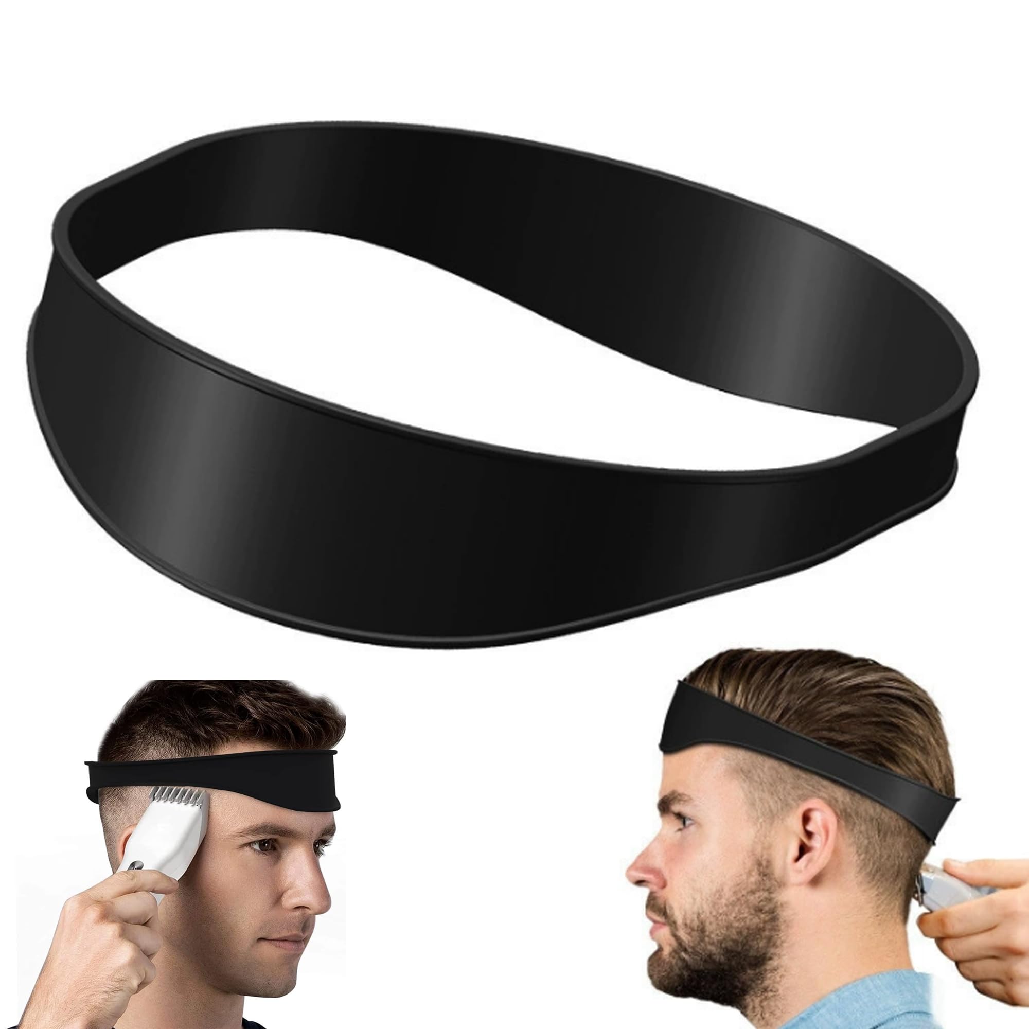 Banda de Corte de Pelo de Silicona, Guía Curvada para Afeitar, Plantilla de Afeitado Fácil, Autocorte de Cabello (Negro)