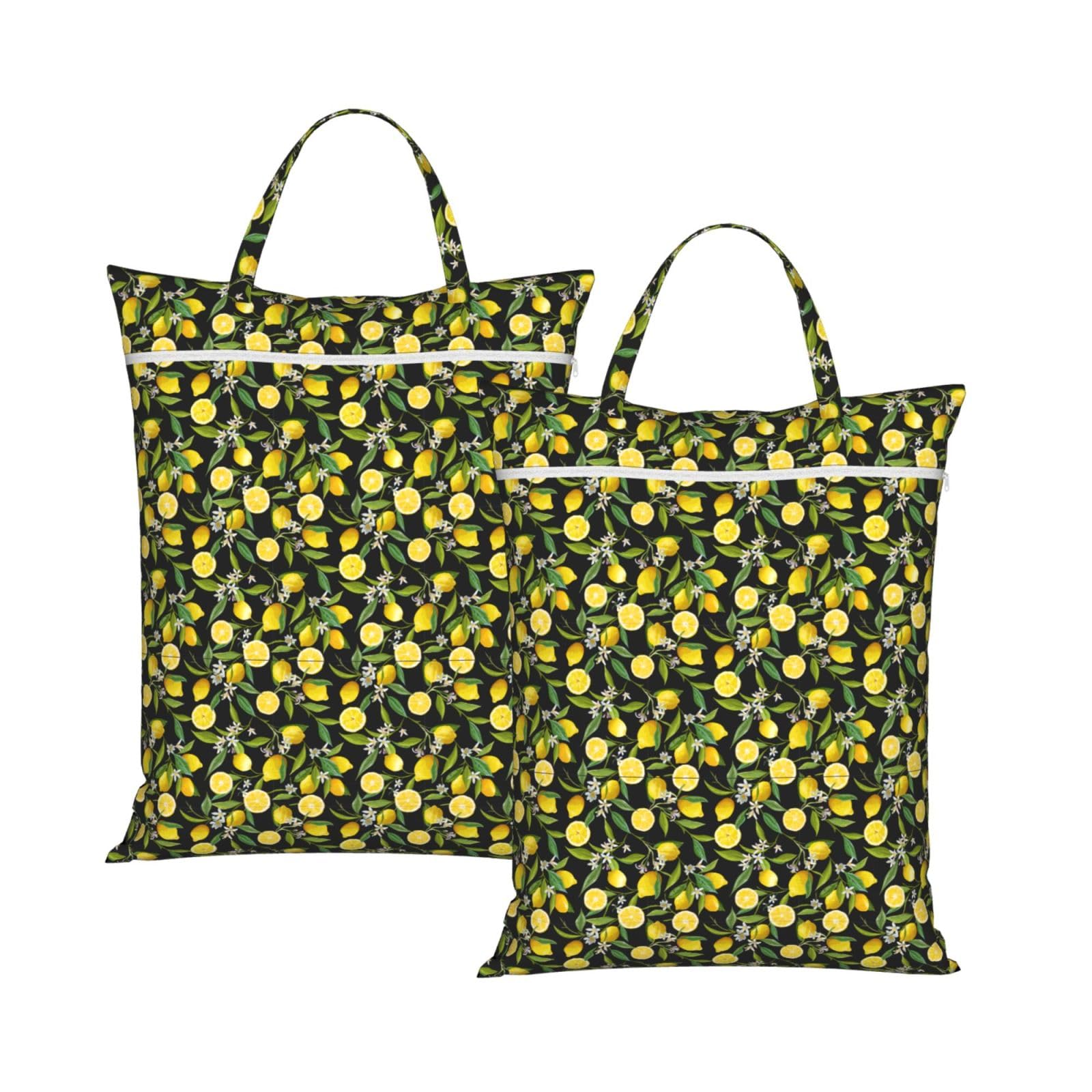 Yellow Lemon Print Travel Laundry Bag Foldable Lightweight Camping Beach Dorm Weekend Getaways