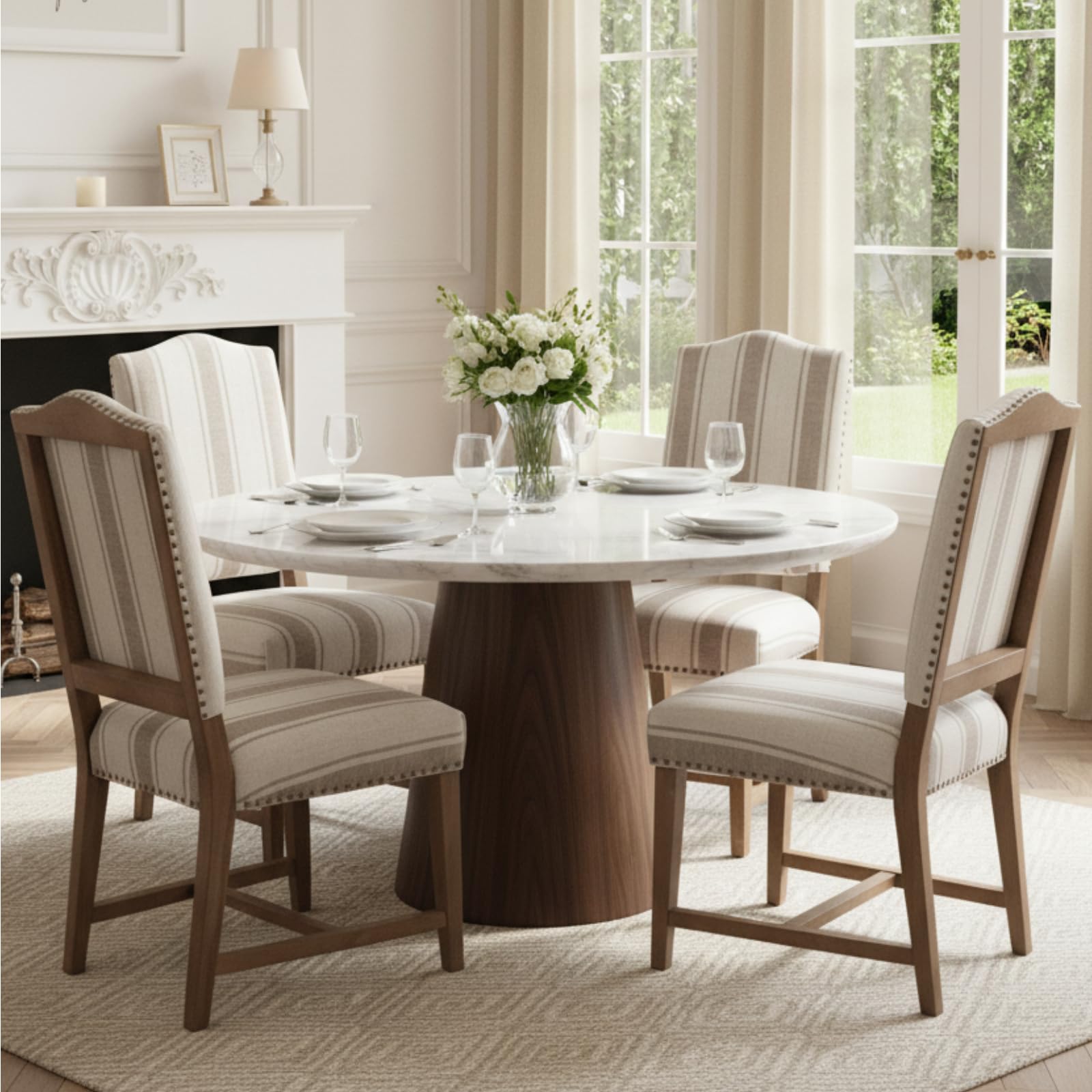 CIMOTA Mid Century Modern Dining Chairs Set of 4, Farmhouse Upholstered Dining Room Chairs Comfortable Kitchen Side Chairs with High Back/Natural