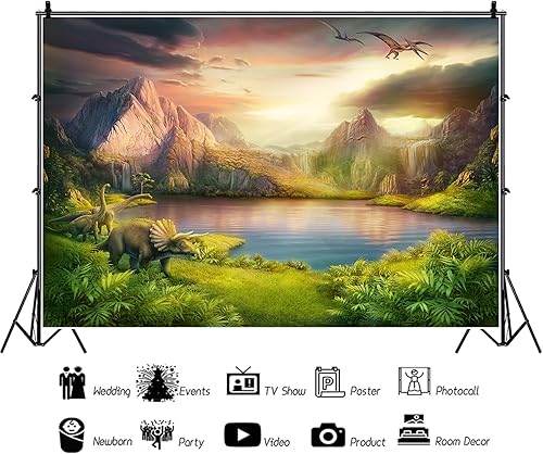Miniatura 5 de Baocicco Fondo temático de dinosaurios de 8 x 6.5 pies para niños, telón de fondo para fiesta de cumpleaños, mesozoico jurásico, cretácico, época,