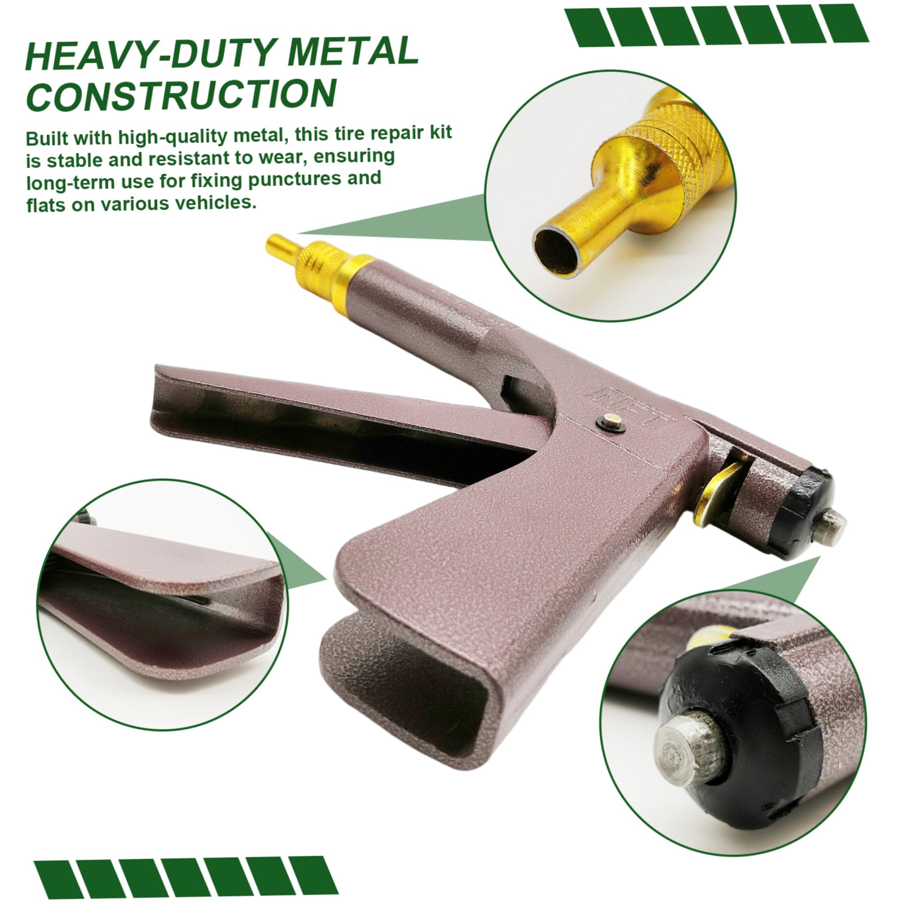 Kit spina per pneumatici, kit di riparazione dei pneumatici pistola in metallo robusto con accessori per forature per e appartamenti su auto motociclette, riparazioni