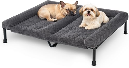 Veehoo Plush Double Dog Couch Bed for 2 Dogs, Washable Elevated Dog Bed
