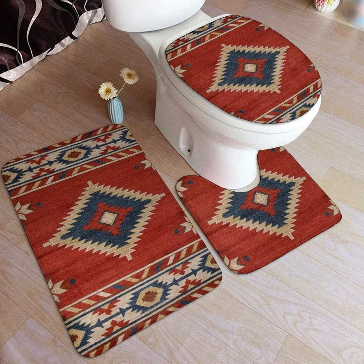Southwestern Geometric Native American Bathroom Rugs Mats Set 3 Pieces Bath Rugs for