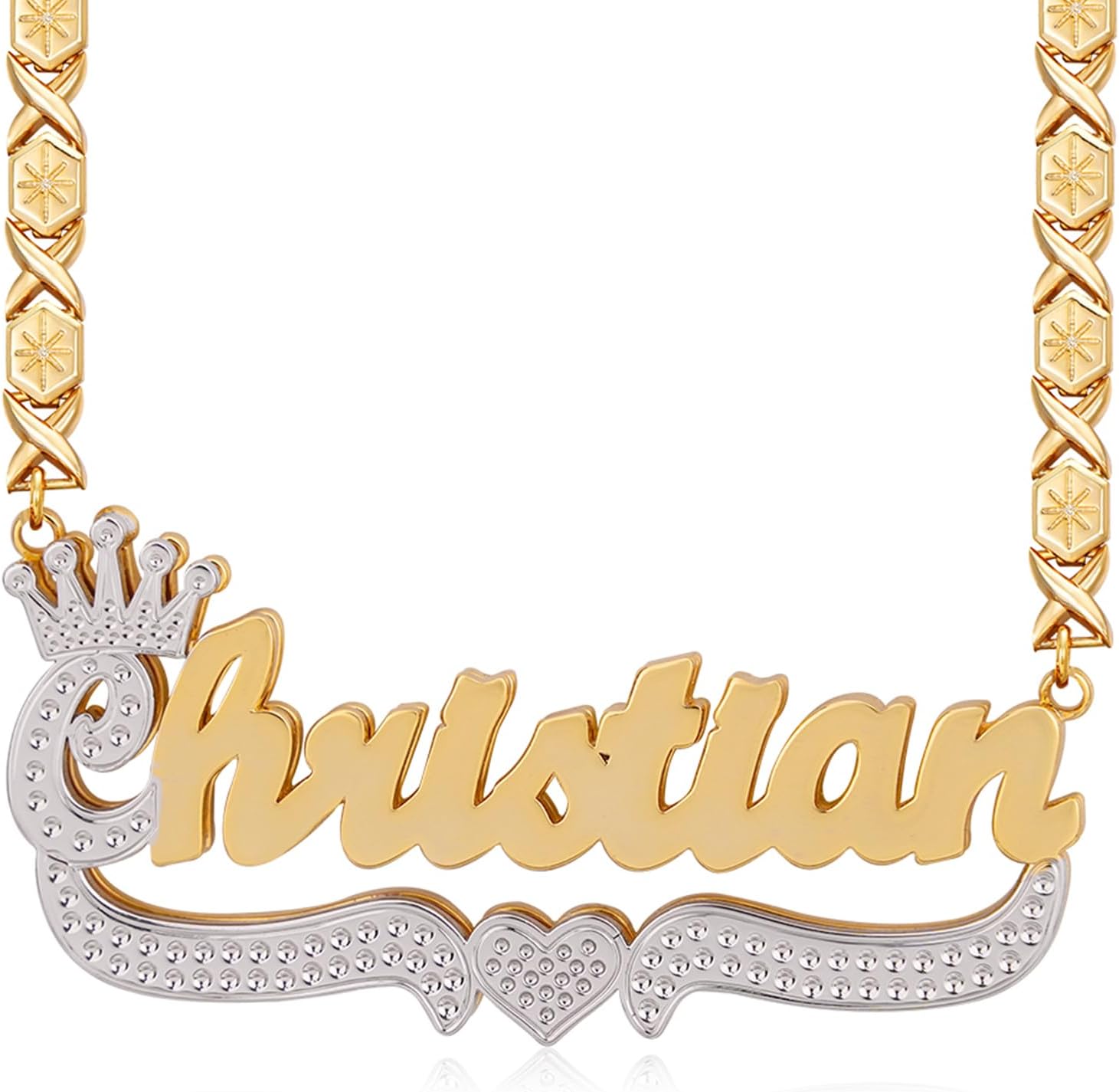 BlingSparkle ダブルメッキ ネームプレート ネームネックレス カスタムハートネックレス パーソナライズ ツートーン ゴー