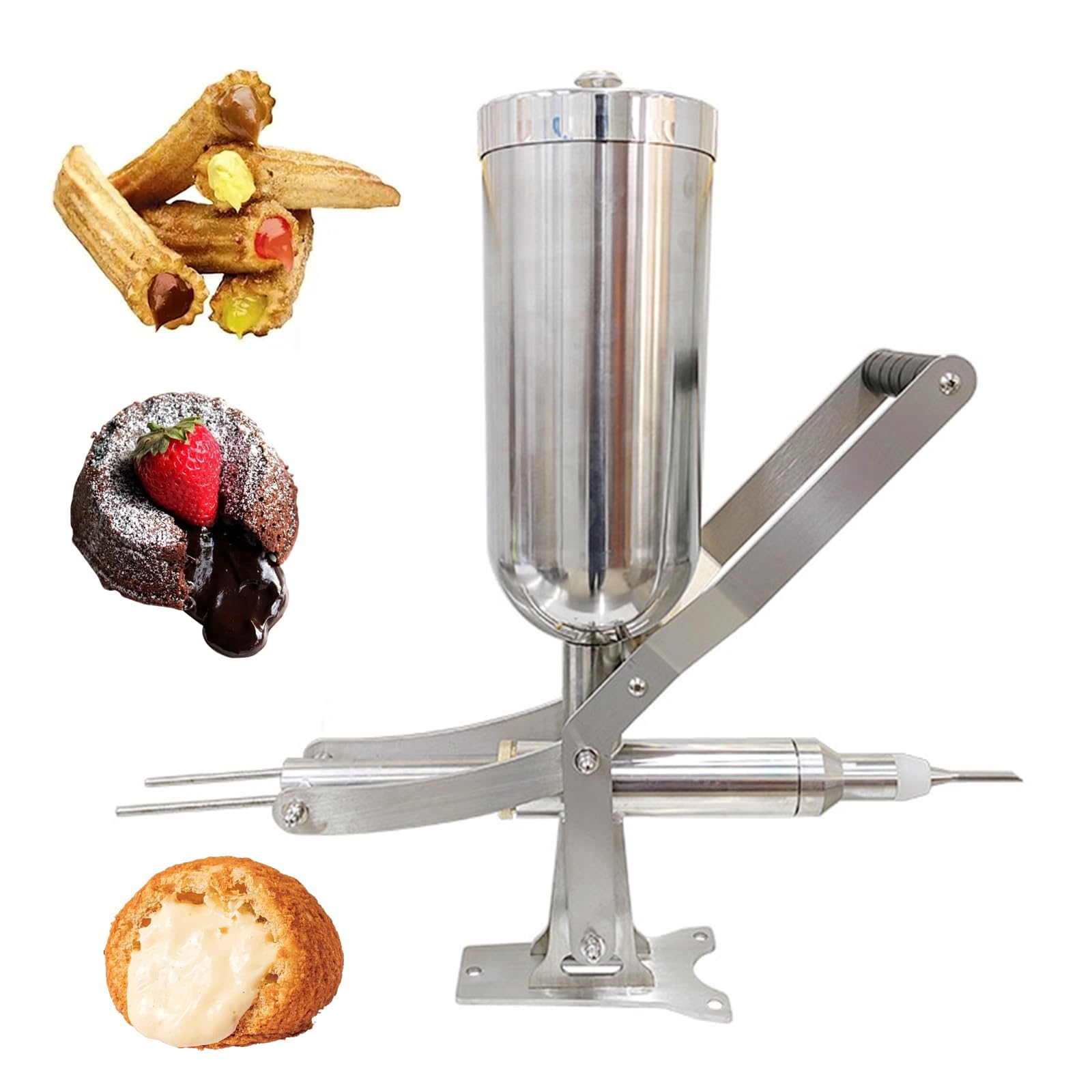 Llenadora manual de churro, máquina de llenado de donas comercial con 3 boquillas antigoteo para gelatina y crema, ideal para uso en cocina y restaurante