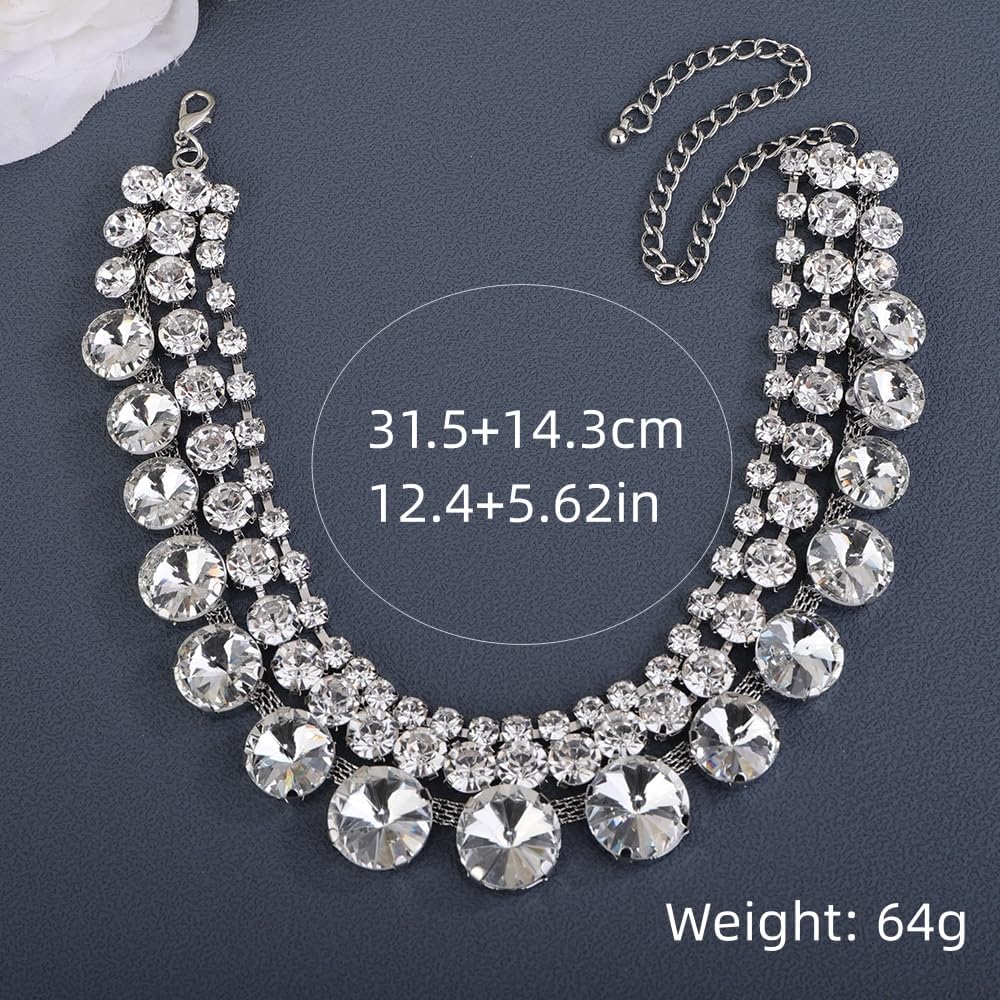 Chargances Boho Crystal Statement Necklace Layered Rhinestone Choker Sparkly Neck Chain Party Wedding Necklace Jewelry for Women - Image 4