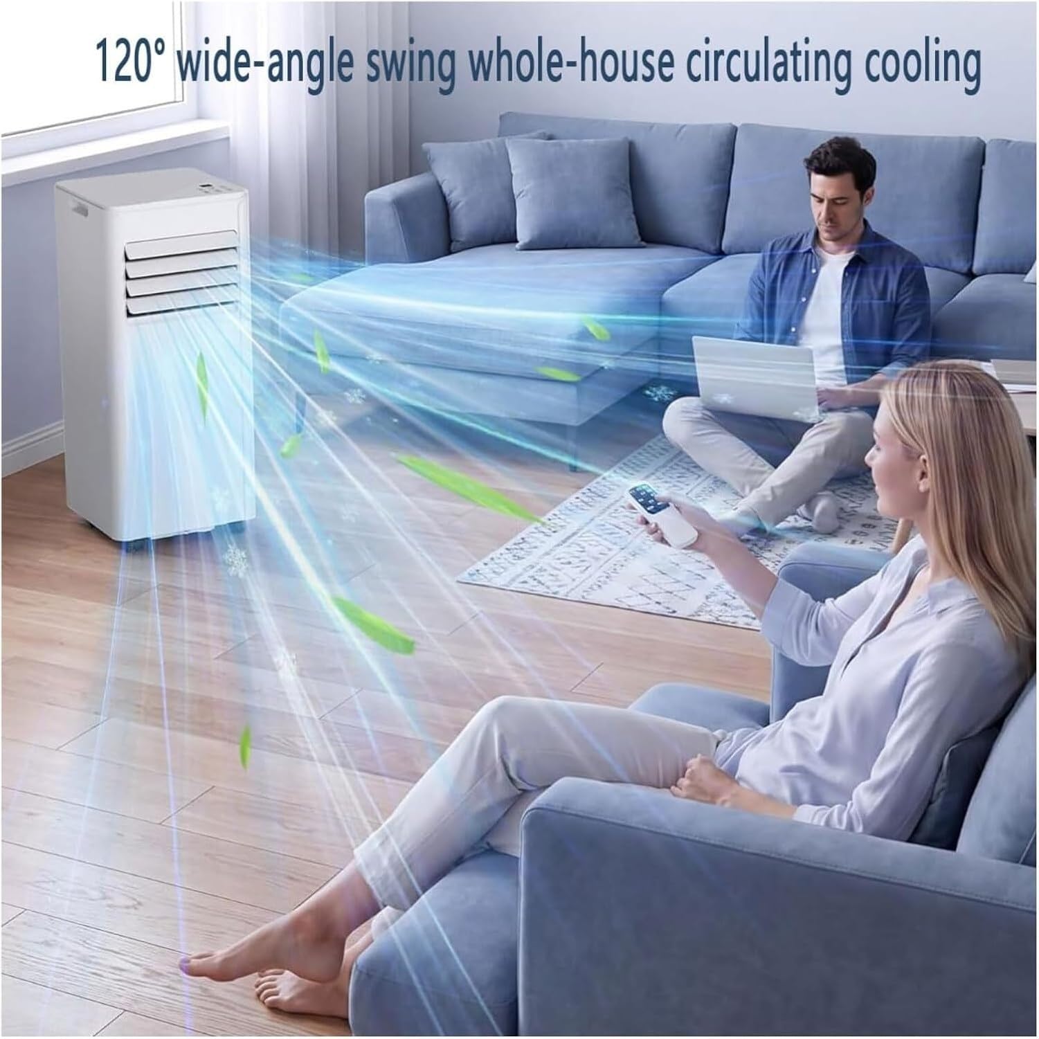 Condizionatore d’Aria Portatile 14000 BTU raffredda Fino a 70 m², unità AC silenziosa con Ventola e deumidificatore, Telecomando, Timer 24 Ore, Kit Completo di