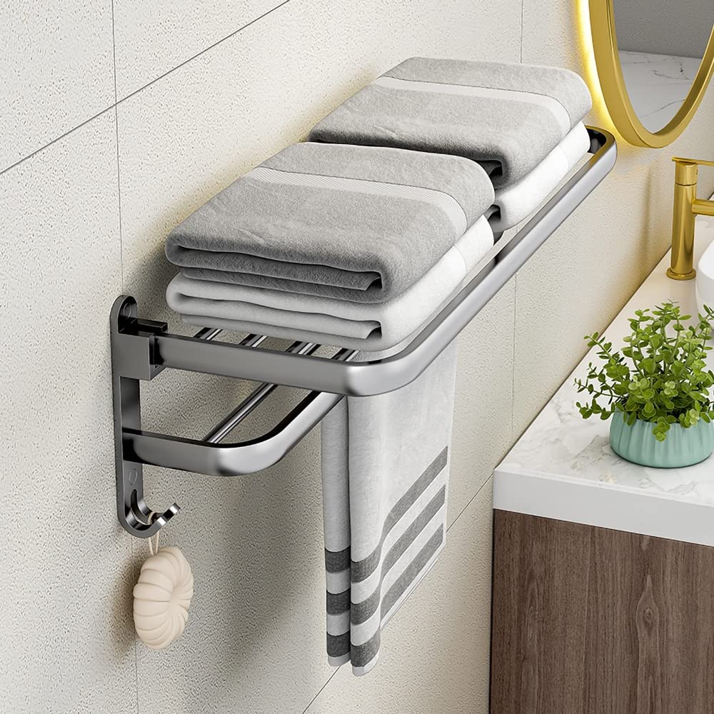 Porte-serviette pliable 50 cm avec barre de crochet et rails de serviette muraux