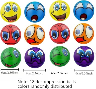 12pcs Funny Face Squeeze Stress Balls Soft Sensory Stress Ball Hand Exercise for Anxiety Fidget Tension Manage Anger Classroom Rewards Christmas Stocking Easter Egg Basket Stuffing Party Favors