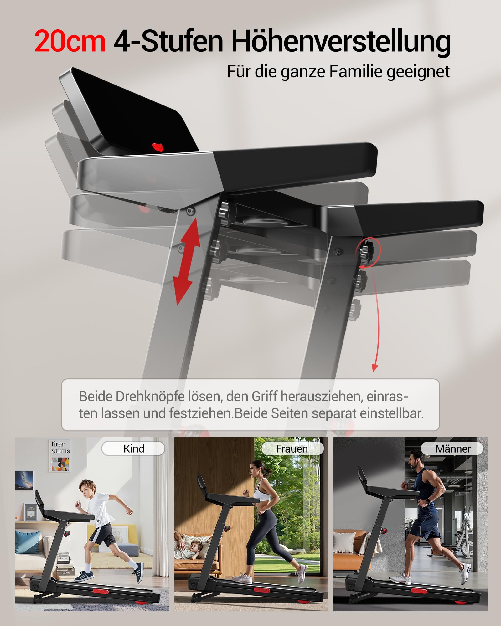 LONTEK Laufband für Zuhause mit 20% Automatischer Steigung, 14 KM/H | 14 KM/H Laufbänder mit 4-stufig verstellbarer Konsole, 3.5 HP Treadmill for Home mit LED-Anzeige, 180 KG