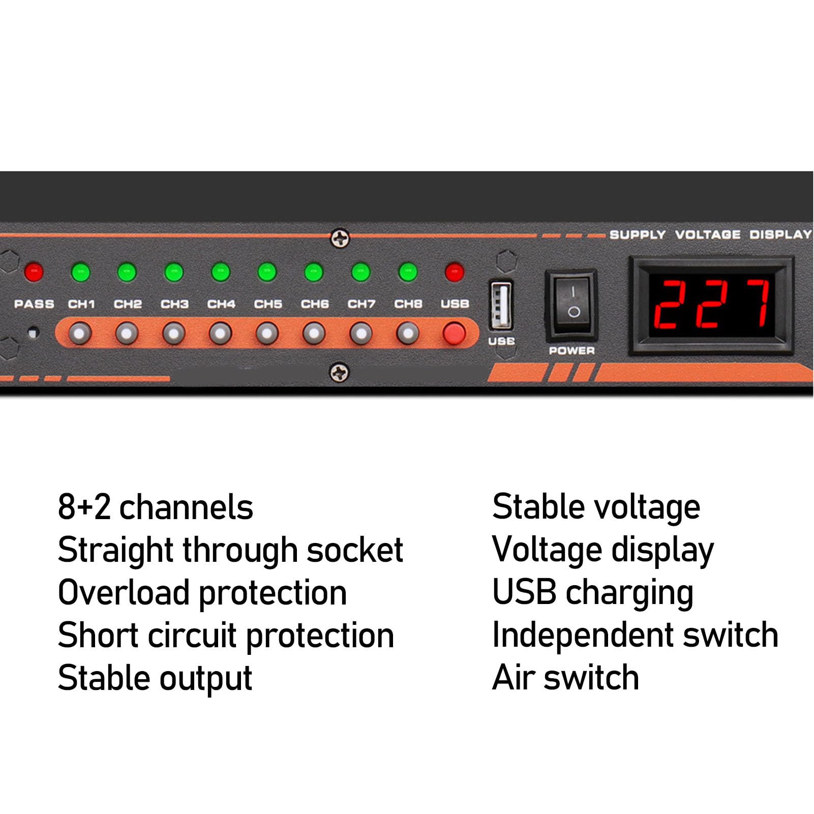 PUSOKEI Sequenziatore di Potenza a 10 Uscite, Controller per Apparecchiature Audio Ad Alta Potenza con Display Digitale della Tensione, per PA da Studio con Amplificatore da Palco (Spina europea)