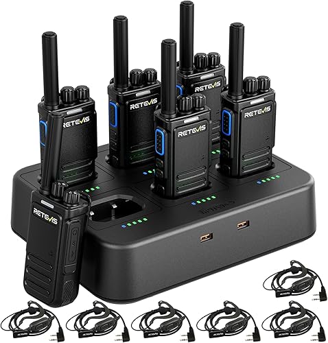 Miniatura 17 de Retevis Walkie Talkies RT17 para adultos, Walkie Talkies resistentes con auricular, con cargador multibanda de 6 vías, radio de 2 vías de largo