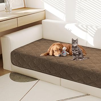 Gollense Non Slip Pet Couch Cover, Quilted Chenille Fuzzy Sofa Cover for Dogs Washable Sofa Cushion Slipcovers Soft Couch Protector Pets Friendly Brown, 35.8" x 62.9"