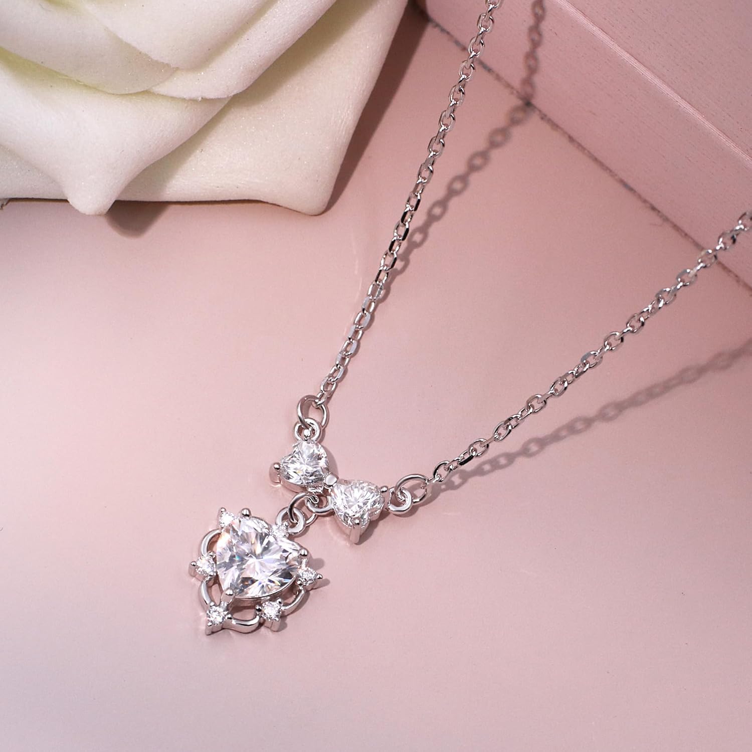 Moissanite Pendant Necklace for Women, D Color VVS Clarity Lab Diamond Choker Necklace Sterling Silver Charm Necklaces with 18K White Gold Plated - Image 5