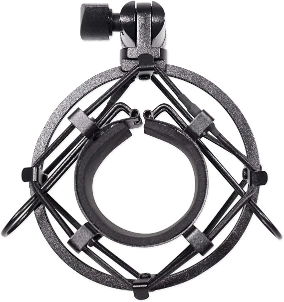 Rockville RockShock Black Studio Condenser Microphone Metal Shock Mount | Foam Insert, Fits 43mm-48mm Mics, 5/8 Threading with 3/8 Adapter, Reduces Vibrations, For Recording/Podcasting