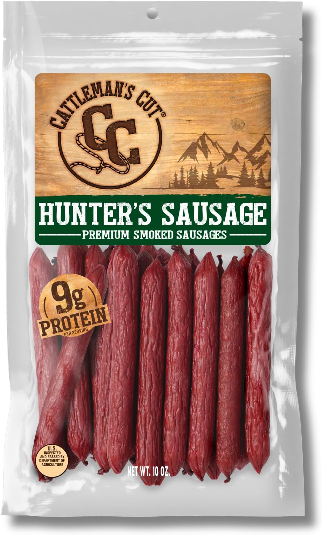 Cattleman's Cut Hunter's Sausages Meat Sticks, Premium Protein Snacks, Keto Friendly, Gluten Free, Carnivore Travel Snack, Resealable Bag, 12 Ounce