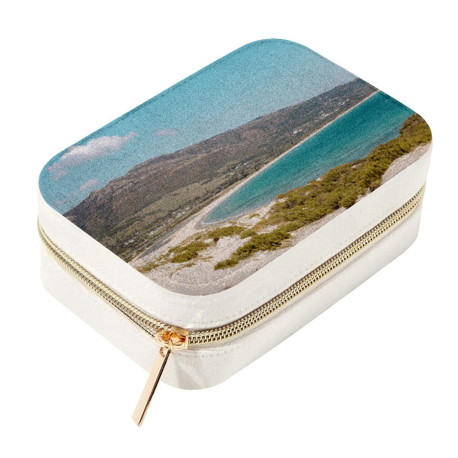 Boîte de rangement de bijoux en velours bleu élégante avec fermeture éclair