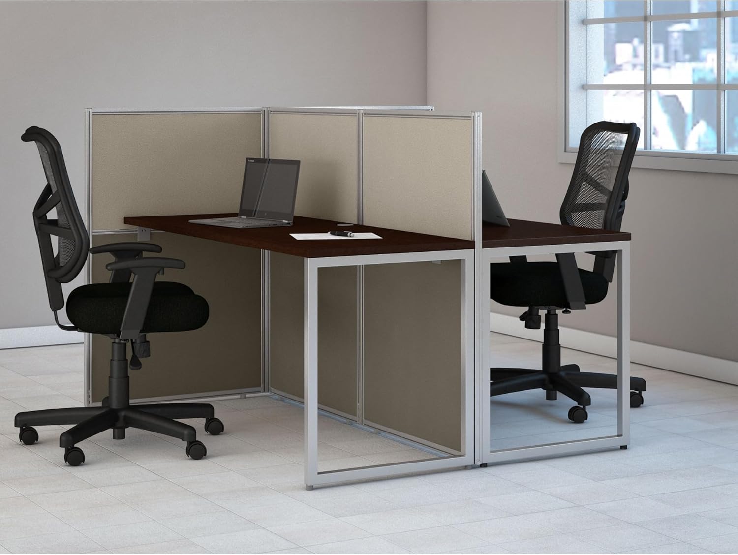 Bush Business Furniture Cubicle Desk with Privacy Panels | Easy Office Collection Two Person Table Workstation | 60Dx60Wx45H