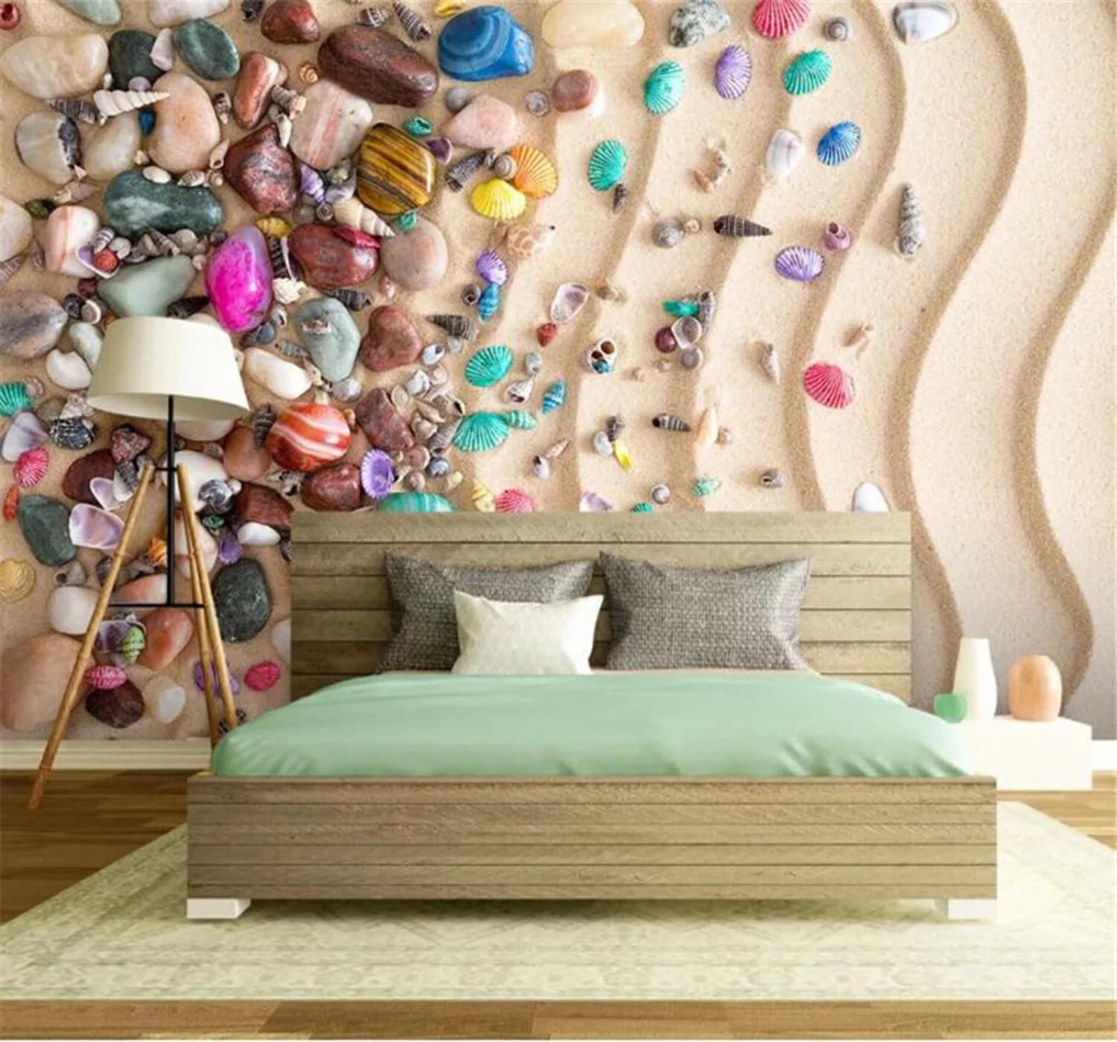 Tzxztt Minimalist Beautiful Beach Colourful Shells Modern 3D Wallpaper Premium Textured Silk Neutral Tones Material Ideal for Living Room Bedroom-430cm×300cm