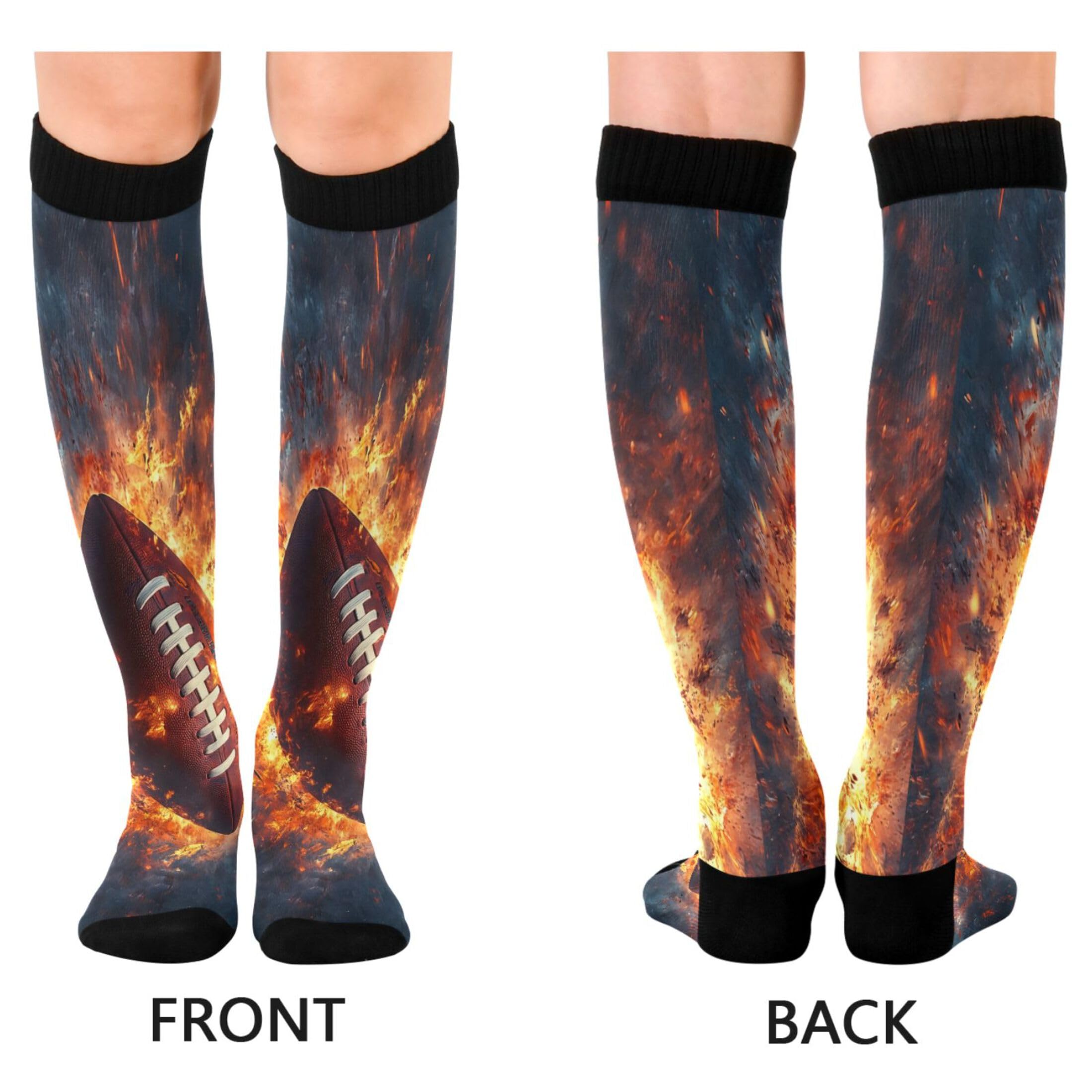 Burbuja American Fire Football Compression Socks for Women Men (20-30mmHg), Knee High Socks Circulation Support for Sport Running Hiking Nurse, 1 Pair