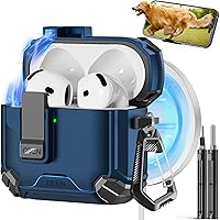 Vista 26 de Funda compatible con AirPods Pro 2ª/1ª, bloqueo automático magnético con soporte para teléfono y kit de limpieza, compatible con funda Magsafe