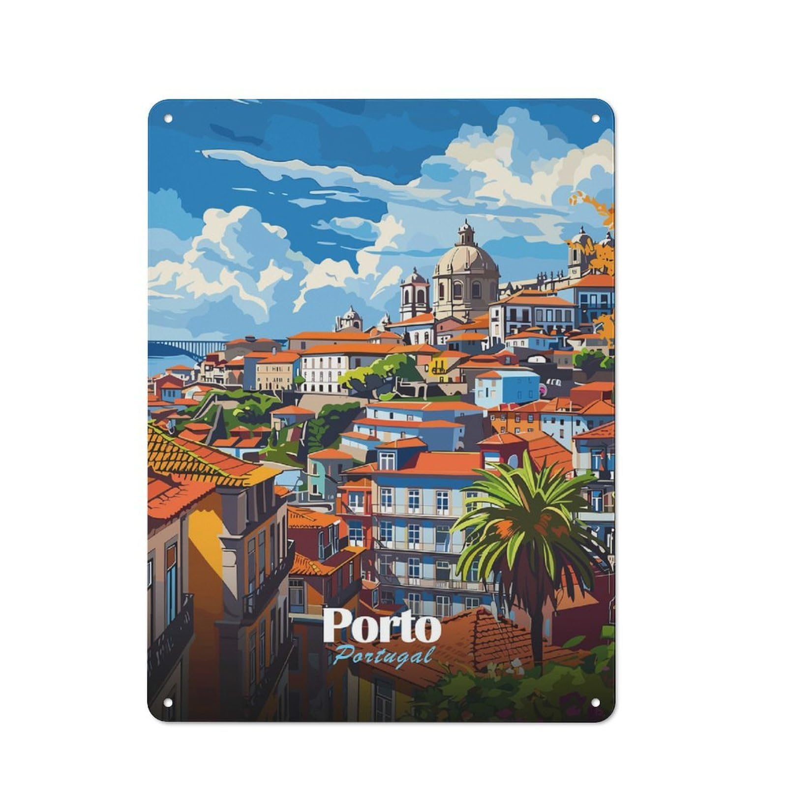 Junmoney Porto Cityscape Tin Sign 40X30cm For Café Or Home Bar, Retro Wall Decor, For Garage, Workshop And Man Cave Decoration