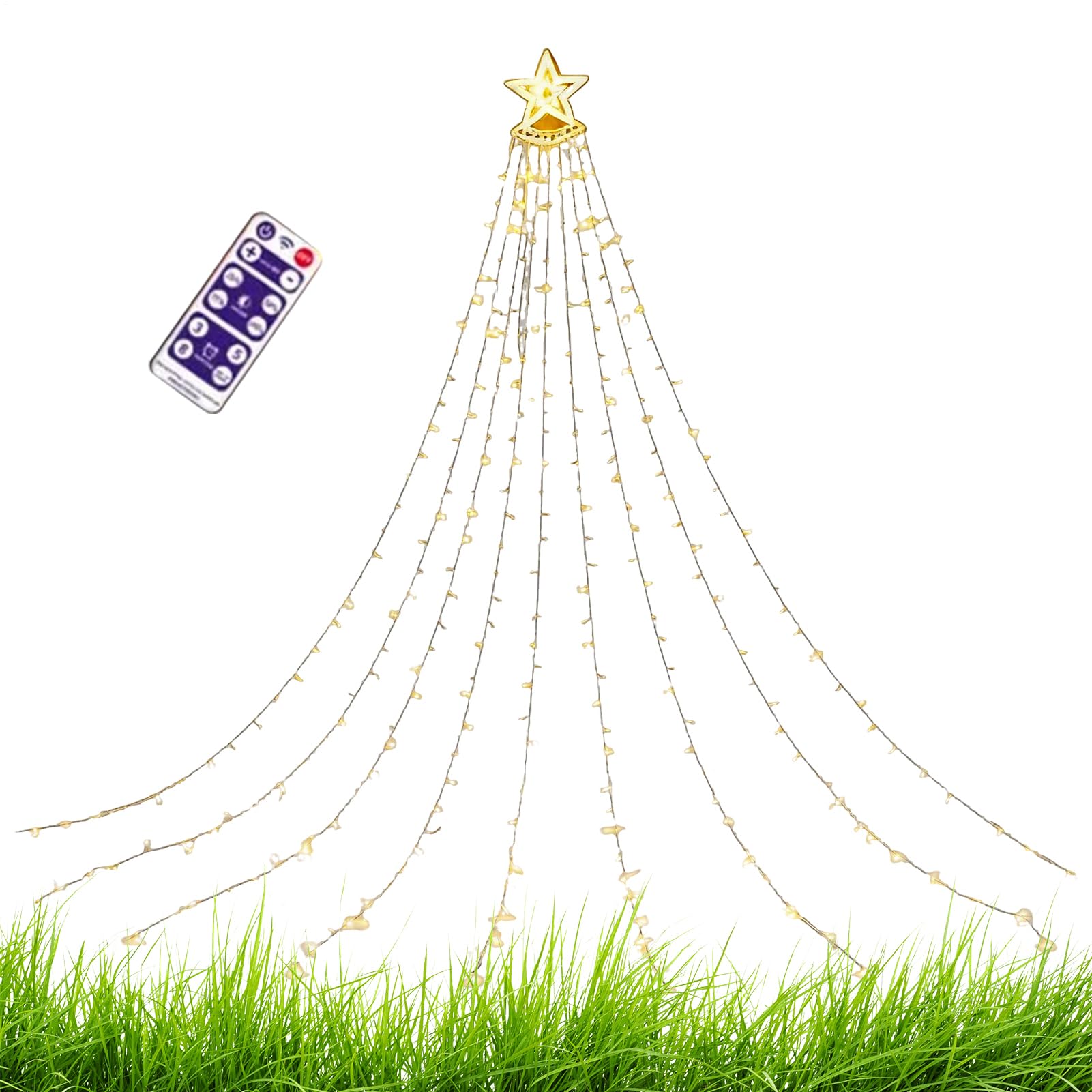 Luces Solares De Navidad Impermeables LED Con Temporizador Remoto | Cadena De Luces LED De Árbol De Navidad En Cascada para Jardín Césped Senda Patio Porche Árbol Boda