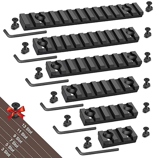 Bontok Single Picatinny Aluminum Accessory Rail Set for Mlock 3 5 7 9 11 13 Slots with 13 T-Nuts & Screws, 6 Allen Wrench- Squared Corner