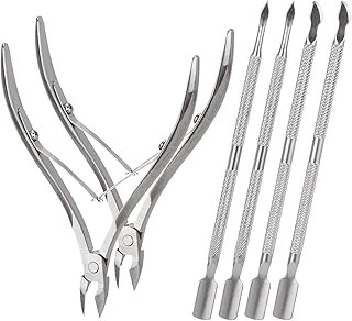 2 Set Cuticle Trimmer with Cuticle Pusher and Cutter, Stainless Steel Manicure Kit for Women Fingernails and Toenails