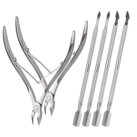 2 Set Cuticle Trimmer With Cuticle Pusher And Cutter, Stainless Steel Manicure Kit For Women Fingernails And Toenails