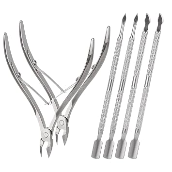 2 Set Cuticle Trimmer with Cuticle Pusher and Cutter, Stainless Steel Manicure Kit for Women Fingernails and Toenails