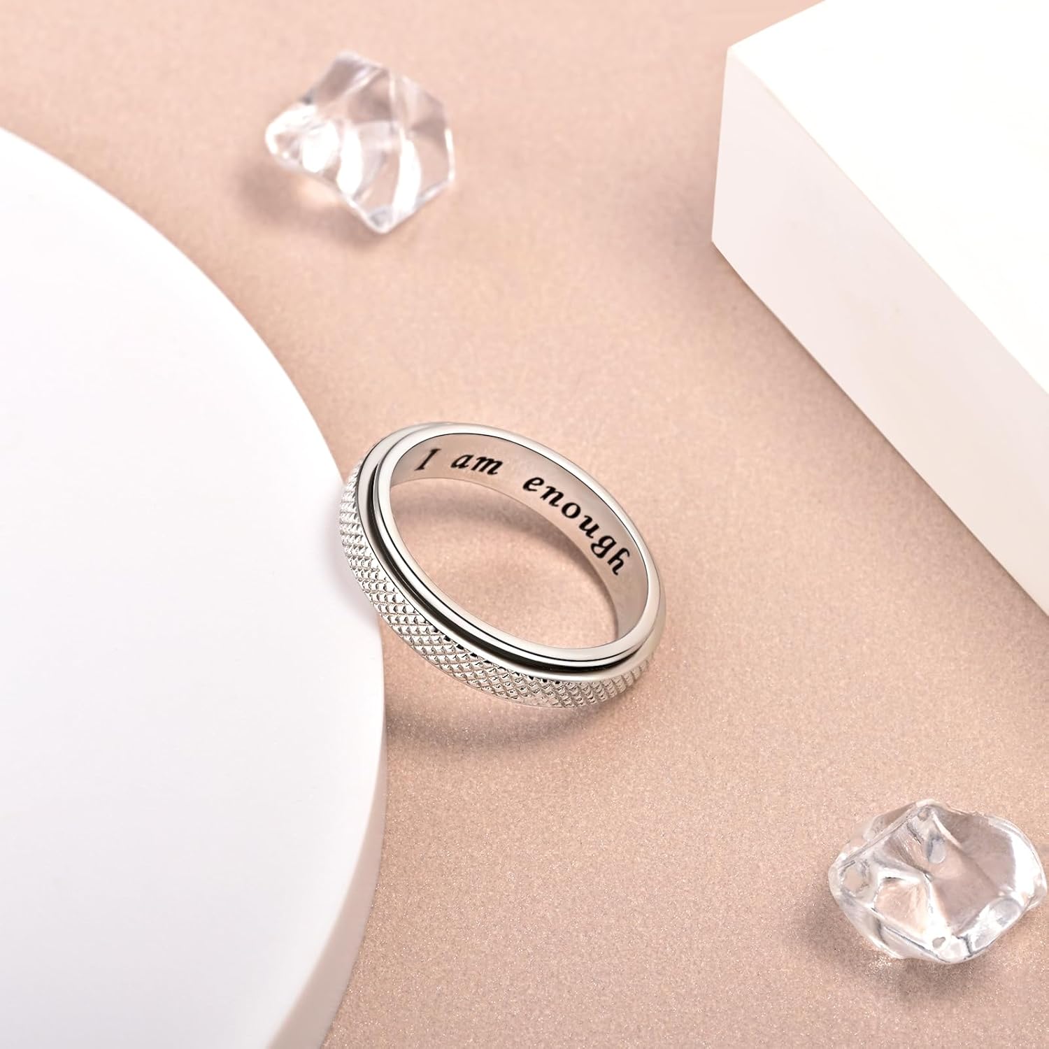 925 Sterling Silver Spinner Ring I Am Enough Fidget Jewelry for Anxiety Stress Relief ADHD Sensory Ring for Women Men