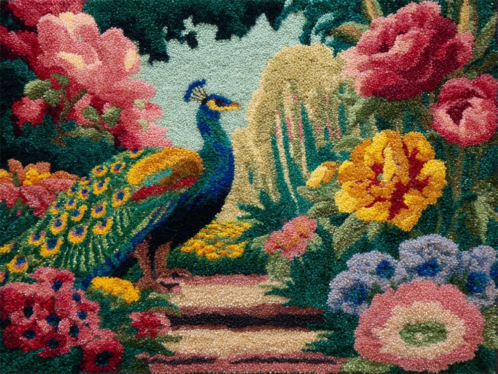 FWRTYCB Latch Hook Kitsflowers and Peacocks Pattern 20X15Inch