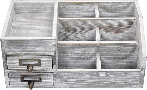 Miniatura 3 de Organizador de escritorio de oficina de madera rústica envejecida, estante de madera, organizador de mesa para el hogar, almacenamiento con