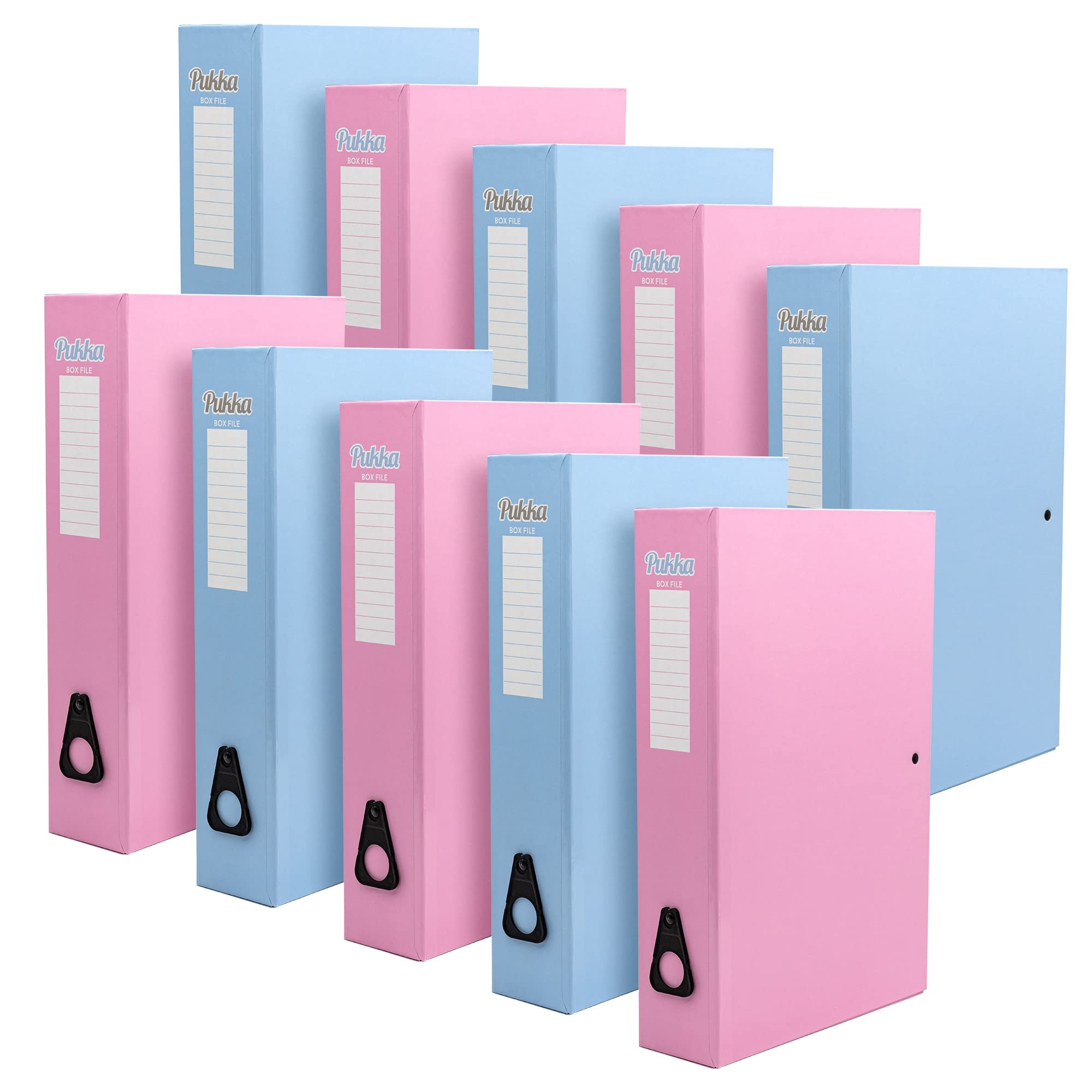 Pukka Pad, Pastel Box Files – 10 Pack – 70mm Spine with Interior Paper Lock Mechanism and Push Catch for High-Capacity Document Storage – 37 x 24mm, Pink and Blue