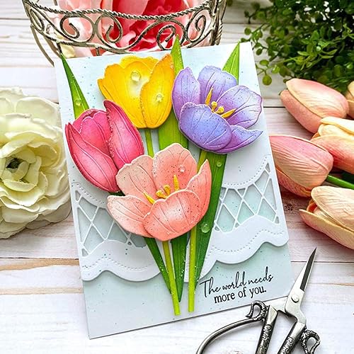 Miniatura 6 de Juego de tulipanes de flores de metal troqueles de corte de flores hojas de flores plantas plantillas de corte de boda manualidades tarjetas cortes