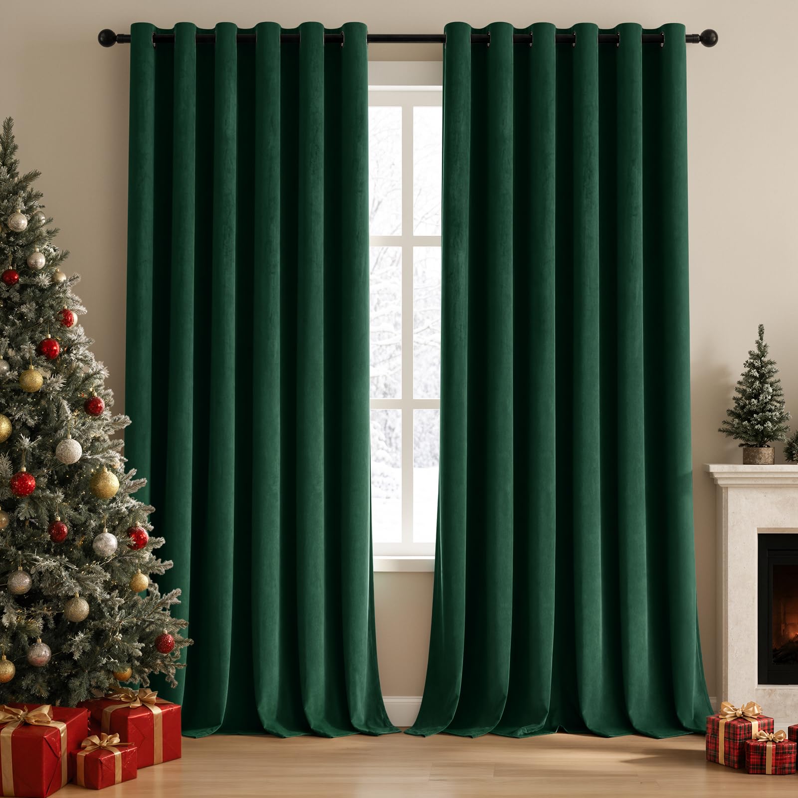 TOPICK Velvet Thermal Blackout Curtains Living Room, Darken Green, W90xL90
