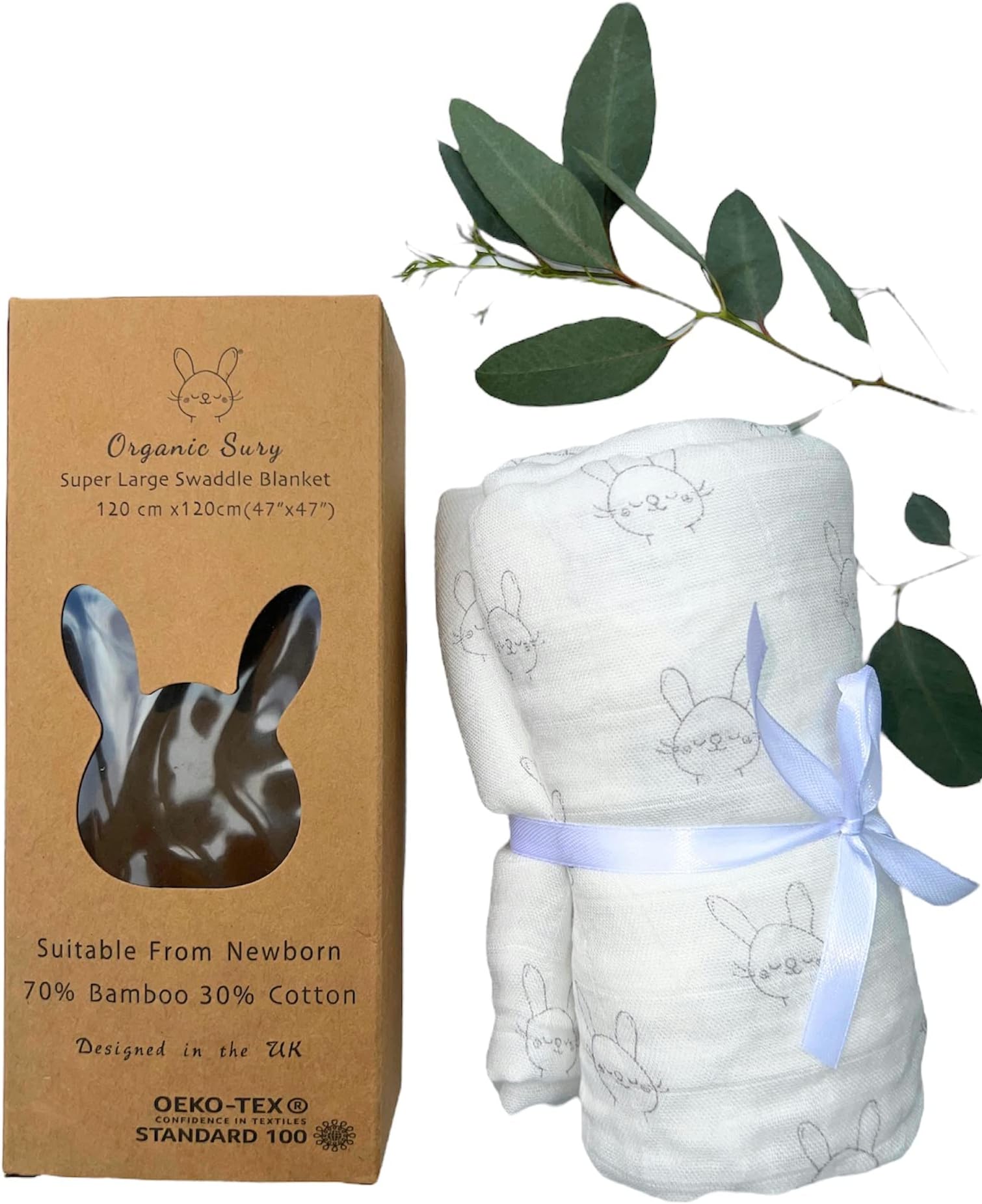 70% Bamboo 30% cotton Blanket for Multi Use suitable for newborn to toddler. 120 * 120 cm 47"x47" Extra Large Unisex neutral prints for Stroller cover, Swaddling, Bath towel and more